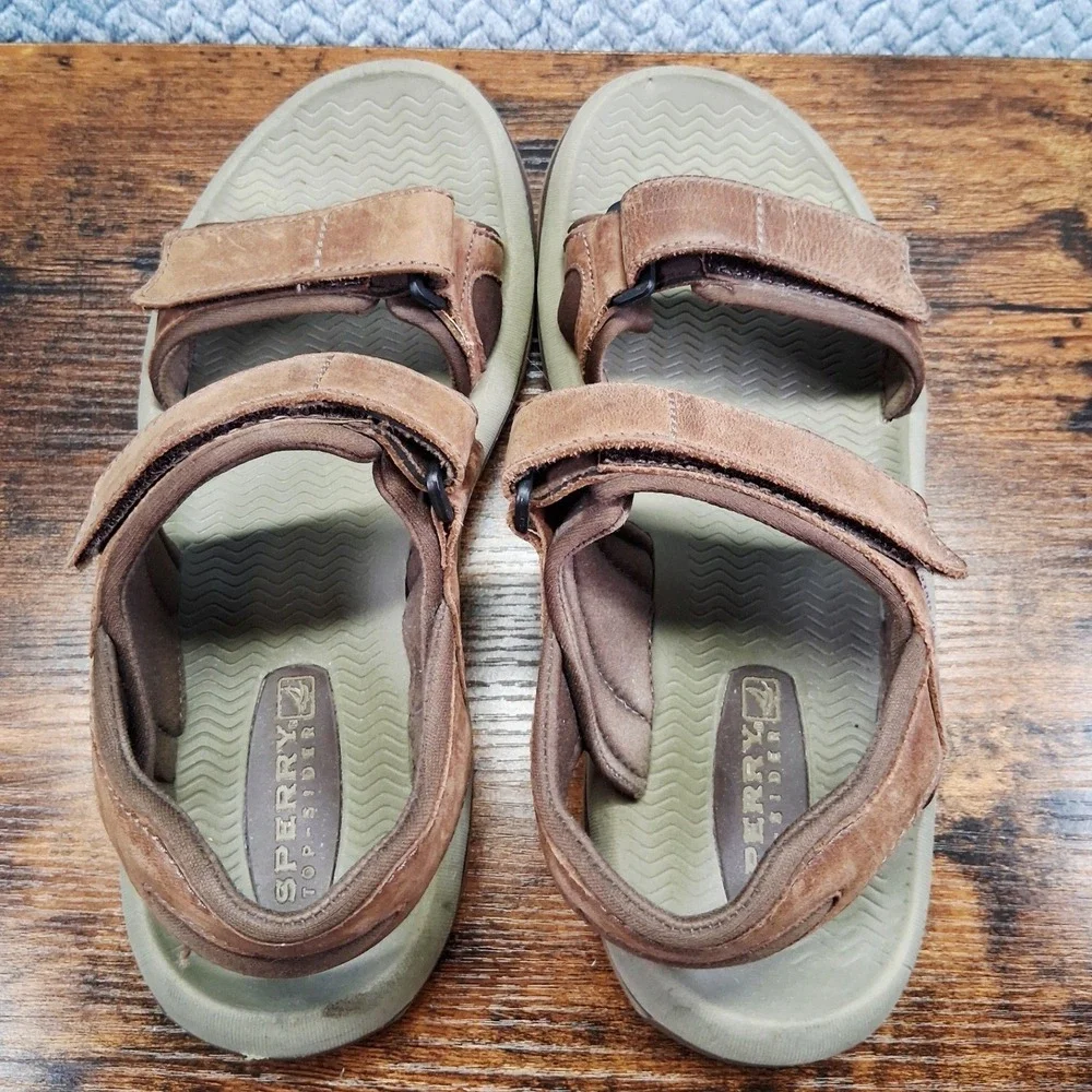Sperry‎ Top-Sider Mens Baitfish Tan Leather Adjustable Sport Sandals Size 9M